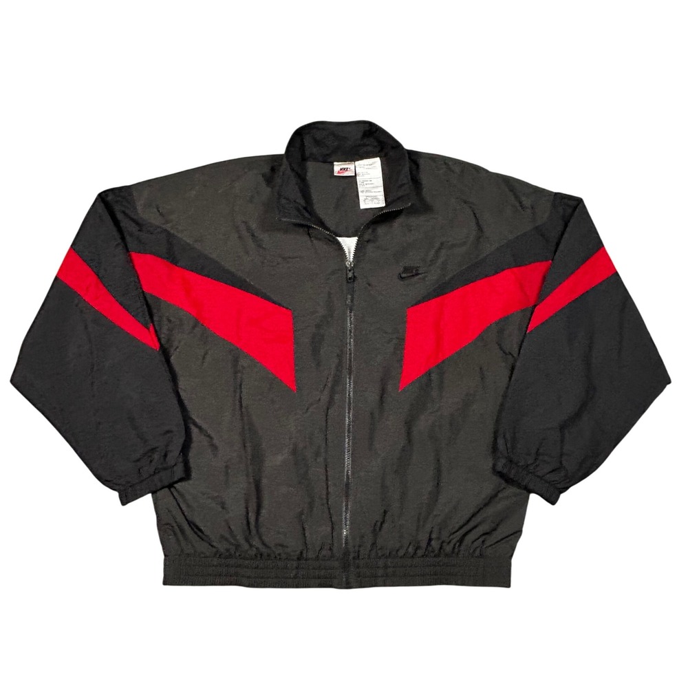 Vintage Nike Windbreaker Jacket Men Medium Black Red Colorblock Full Zip Y2K 90s